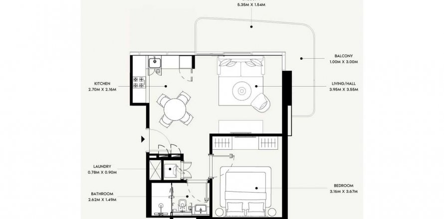 Apartament në Azizi David në Al Jaddaf, Dubai, Emiratet e Bashkuara Arabe 1 dhomë gjumi, 59.73 m2. № 634023