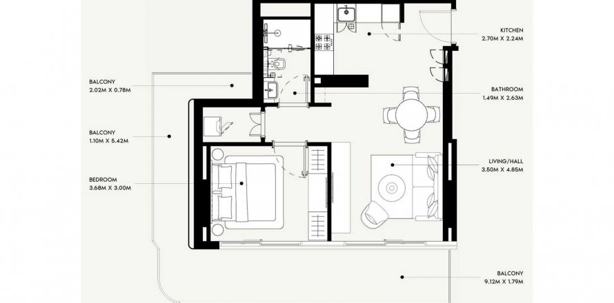 Apartment in Azizi David in Al Jaddaf, Dubai, UAE 1 bedroom, 80.1 sq.m. № 634021