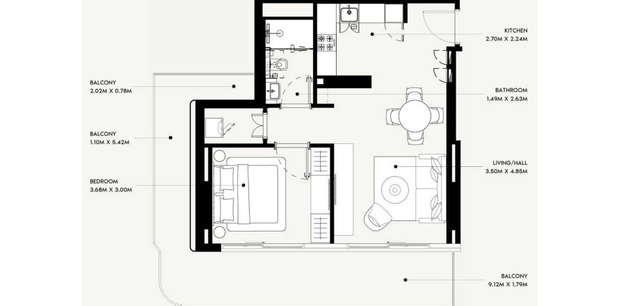 Appartamento a Al Jaddaf, Dubai, EAU 1 camera da letto, 80.1 mq. № 634021