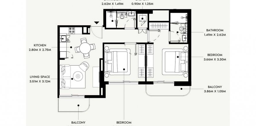 Apartment in Azizi David in Al Jaddaf, Dubai, UAE 2 bedrooms, 78.32 sq.m. № 634025