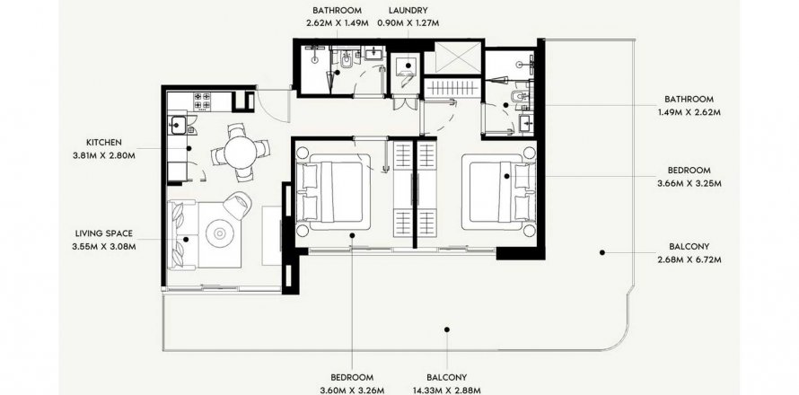 Apartment in Azizi David in Al Jaddaf, Dubai, UAE 2 bedrooms, 126.84 sq.m. № 634026