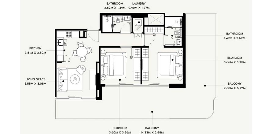 Byt v Azizi David v Al Jaddaf, Dubai, SAE 2 ložnice, 126.84 m² Č.: 634026