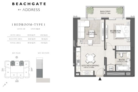 Huoneisto Dubai Harbour, Arabiemiraatit 1 makuuhuone, 73.16018347 m2 № 651169 - kuva 1