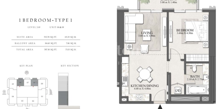 Huoneisto Dubai Harbour, Arabiemiraatit 1 makuuhuone, 73.1602 m2 № 651169