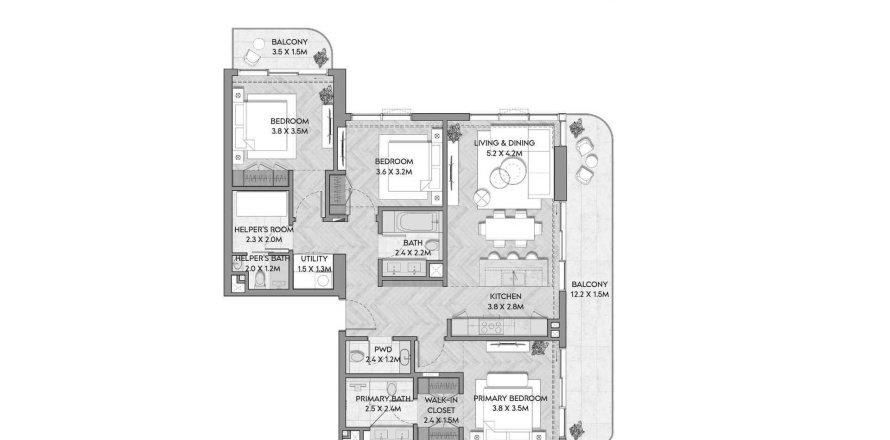 Apartman u Nura u Mina Al Arab, Ras Al Khaimah, UAE 157 m2, 3 spavaćih soba Br. 685716