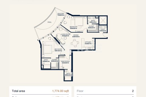 Apartmen di Dubai, UAE 1 bilik, 52 meter persegi № 730811 - foto 25