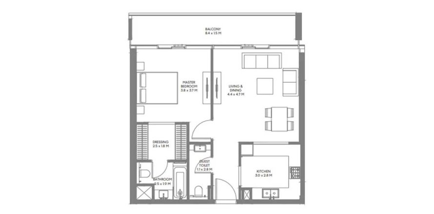 Пәтер The Gate 6, Muwaileh Commercial, Шарджа, БАӘ-да 1 жатын бөлме, 80.08 м² № 713792