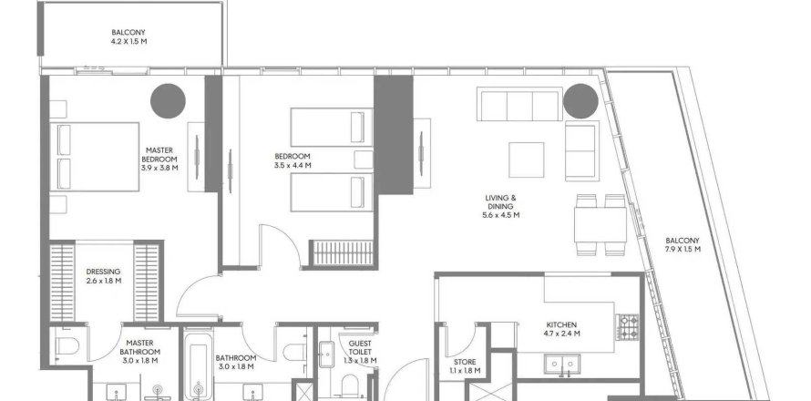 Пәтер The Gate 6, Muwaileh Commercial, Шарджа, БАӘ-да 2 жатын бөлмелер, 129.79 м² № 713796