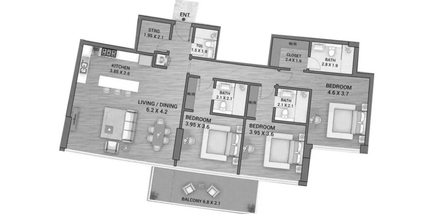 Apartment i Dubai, UAE 3 soveværelser, 171.14 kvm № 713767
