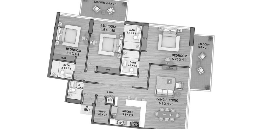 Apartment i Dubai, UAE 3 soveværelser, 178 kvm № 713764