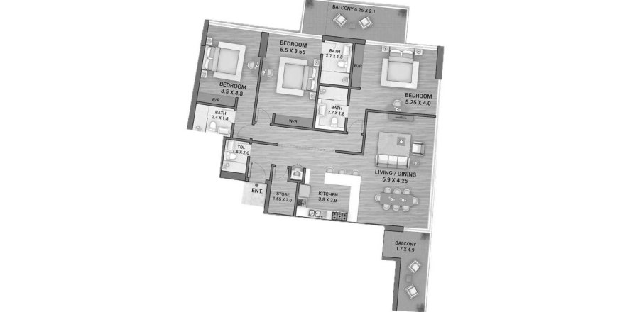 Apartment i Dubai, UAE 3 soveværelser, 167.83 kvm № 713765