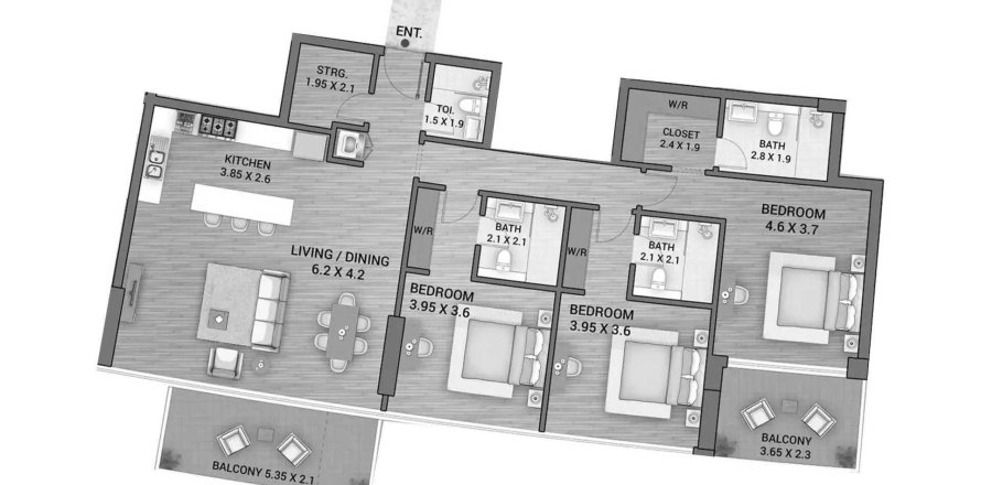 Apartment i Dubai, UAE 3 soveværelser, 165.61 kvm № 713766