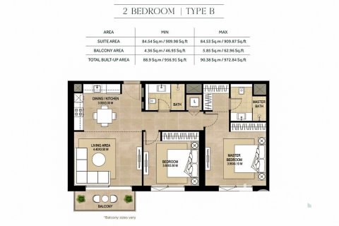 Apartman u gradu Town Square, Dubai, UAE 2 spavaće sobe, 88.91 m2 Br. 739286 - Slika 10