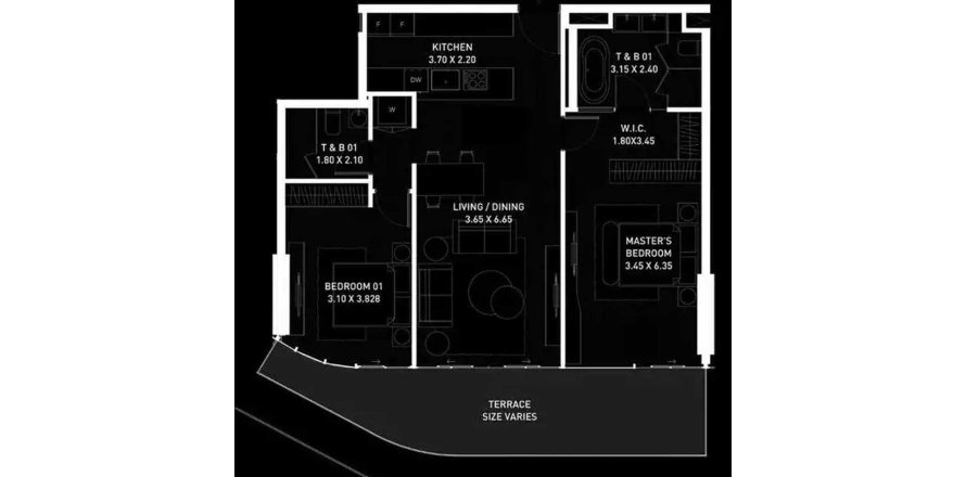 Korter korruseplaan «2BR», 2 magamistoaga in Brabus Island