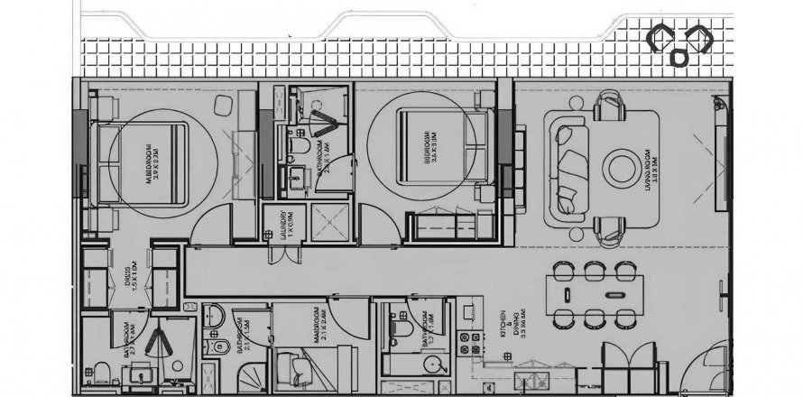 Korter korruseplaan «2BR», 2 magamistoaga in Sunset Bay 5