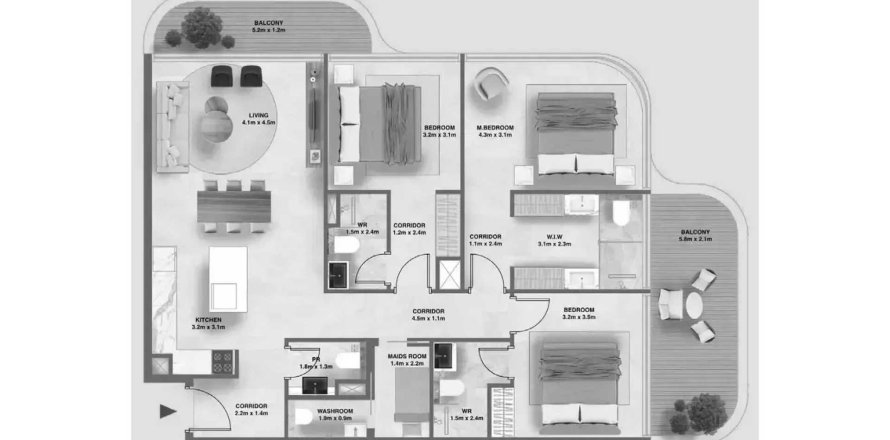 Apartament w Deira, Dubai, ZEA 3 sypialnie, 129.6 mkw. nr 717471