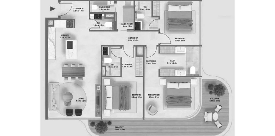 Apartament w Deira, Dubai, ZEA 3 sypialnie, 131.64 mkw. nr 717472