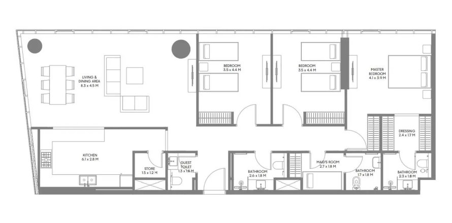 Apartment sa The Gate 5 sa Muwaileh Commercial, Sharjah, UAE 3 silid-tulugan, 155.33 sq.m. № 713780