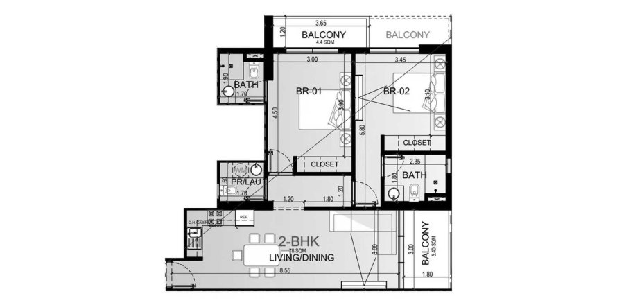 Apartament în Dubai South (Dubai World Central), Dubai, EAU 2 dormitoare, 90.86 mp. №699062