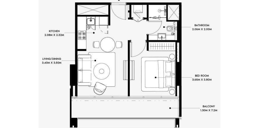 Al Jaddaf、Dubai、UAEにあるマンション 1ベッドルーム、52 m2 No699179