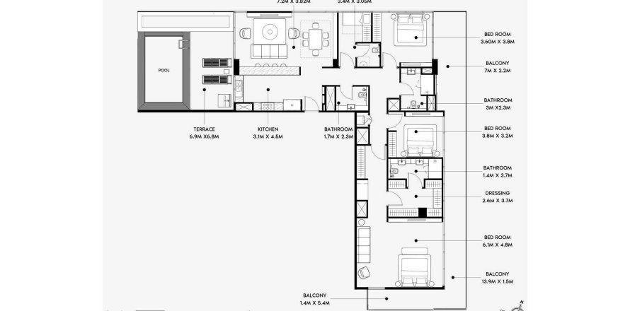 Al Jaddaf、Dubai、UAEにあるペントハウス 3ベッドルーム、218 m2 No699184