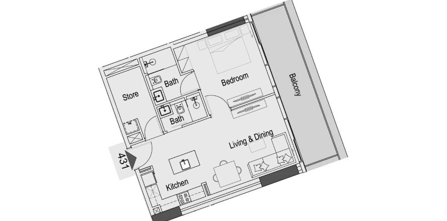Korter asukohaga 15 Cascade asukohaga Motor City, Dubai, AÜE: 1 magamistoaga, 78.17 m² Nr 580139