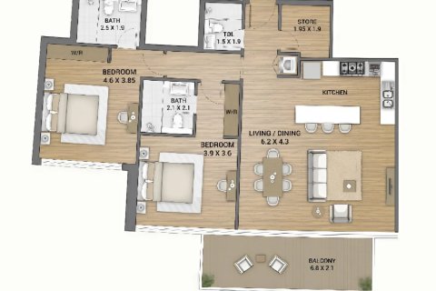 Apartmen di Dubai, UAE 1 bilik tidur, 79 meter persegi № 690240 - foto 7