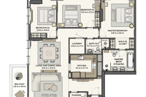 Apartemen di Dubai, UEA 1 kamar tidur, 139 m2 nomor 690122 - foto 5