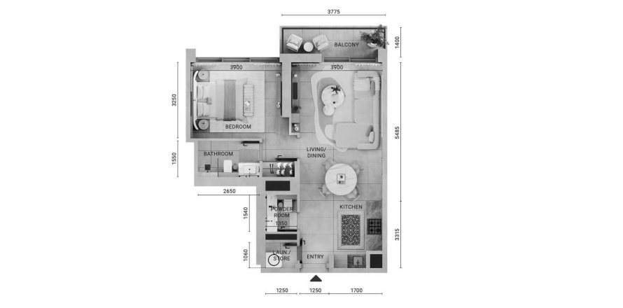 Floor plan «1BR», 1 bedroom, in Mirdad Towers