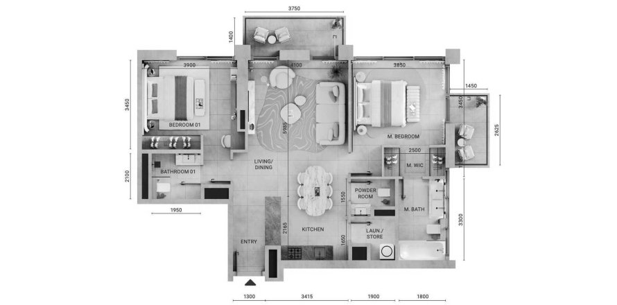 Apartment i Motor City, Dubai, UAE 2 soveværelser, 103 kvm № 660624