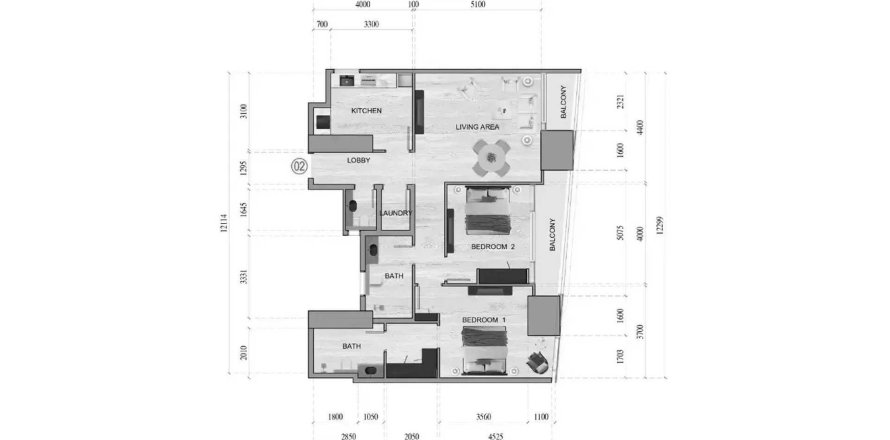 Wohnung in Al Khan, Sharjah, VAE: 2 Schlafzimmer, 121.86 m2 Nr. 717496