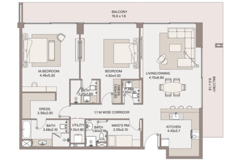 Dubai, संयुक्त अरब अमीरात में अपार्टमेंट, 1 बेडरूम, 98 वर्ग मीटर, संख्या 690127 - फ़ोटो 5