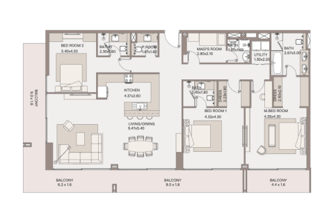 Dubai, संयुक्त अरब अमीरात में अपार्टमेंट, 1 बेडरूम, 98 वर्ग मीटर, संख्या 690127 - फ़ोटो 6