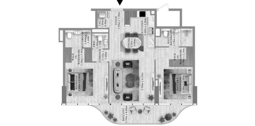 Квартира в Royal Yacht Club Residence в Дубай, ОАЭ 3 комнаты, 106.49м2 № 709228