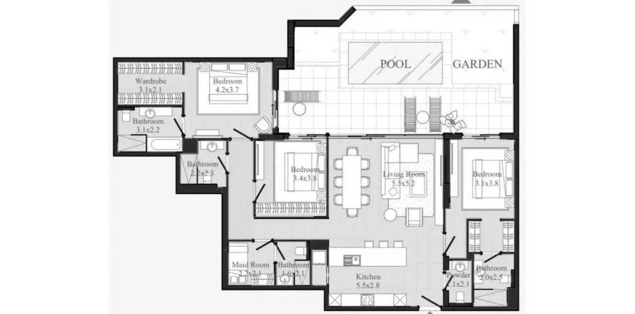 Appartement in Nadd Al Sheba, Dubai, VAE 3 slaapkamers, 212.27 vr.m. nr 708541