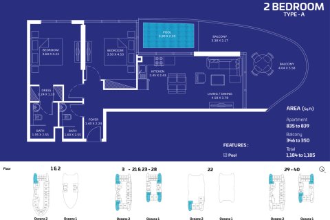 Διαμέρισμα σε OCEANZ σε Maritime City, Dubai, ΗΑΕ 1 δωμάτιο, 37 τ.μ. Αρ. 728631 - φωτογραφία 9