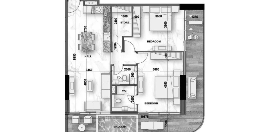 Korter asukohaga Peace Lagoons 2 asukohaga Dubai Land, AÜE: 2 magamistoaga, 124.68 m² Nr 718341