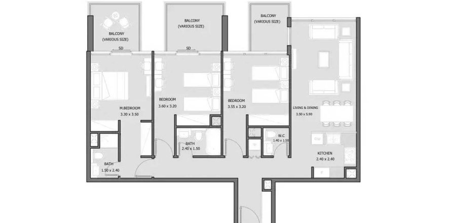 Apartment i Masdar City, Abu Dhabi, UAE 3 soveværelser, 222.5 kvm № 695893