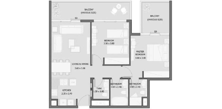 Apartament în Masdar City, Abu Dhabi, EAU 2 dormitoare, 97.55 mp.  №695889