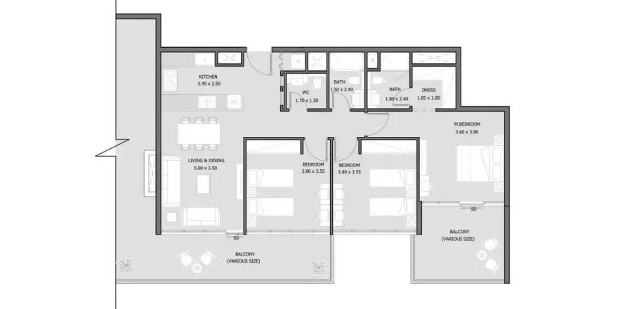 Квартира в Sila в Masdar City, Абу-Даби, ОАЕ 4 кімнати, 218.03м2 № 695894
