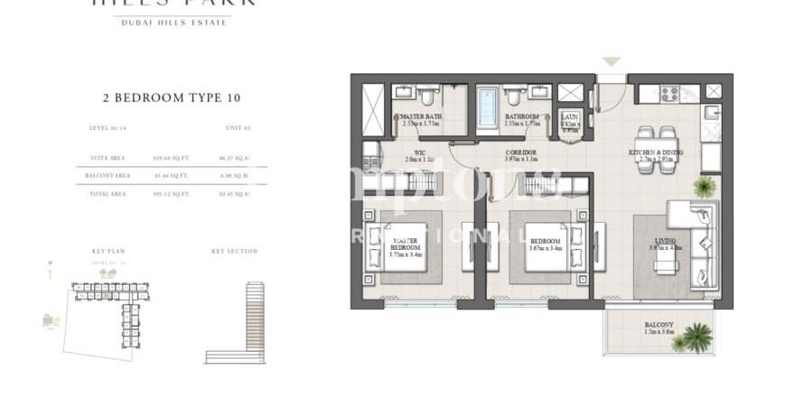 Huoneisto Dubai Hills Estate, Dubai, Arabiemiraatit 2 makuuhuonetta, 91.974 m2 № 736002