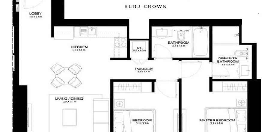 Apartment i Downtown Dubai (Downtown Burj Dubai), Dubai, UAE 2 soveværelser, 93.3675 kvm № 760394