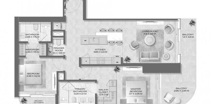 Apartmen di DWTN Residences di Business Bay, Dubai, UAE 2 bilik tidur, 124.12 meter persegi № 630621
