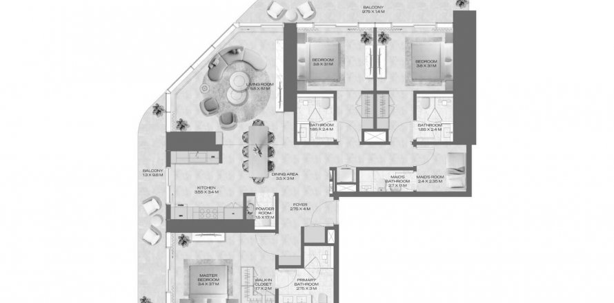 Apartment in DWTN Residences in Business Bay, Dubai, UAE 3 bedrooms, 193.52 sq.m. № 630622