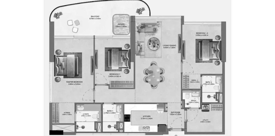 Apartament në Hermina by Casagrand në Dubai, Emiratet e Bashkuara Arabe 3 dhoma gjumi, 157.56 m2. № 713514