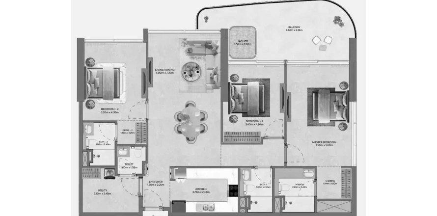 Apartament në Hermina by Casagrand në Dubai, Emiratet e Bashkuara Arabe 3 dhoma gjumi, 159.61 m2. № 713515
