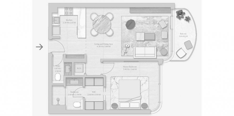 Apartemen di Esme Beach Residences di Dubai, UEA 1 kamar tidur, 69.87 m2 nomor 637931